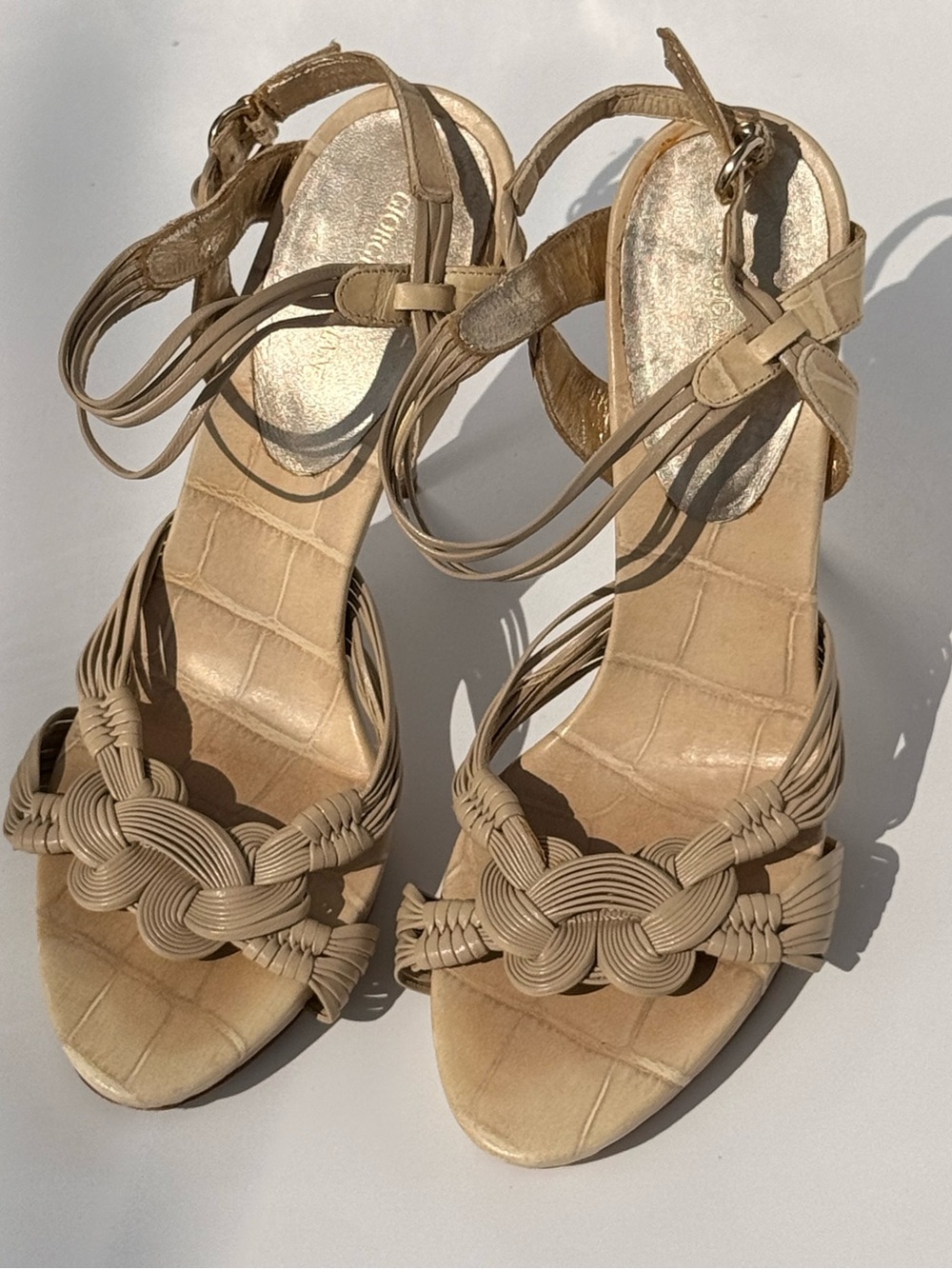 Women’s Braided Knot Ankle-Strap Sandals in Beige